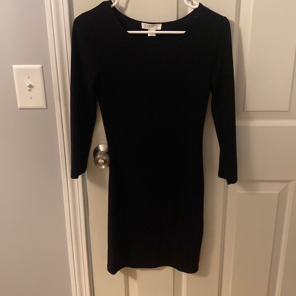 Black quarter sleeve body con dress